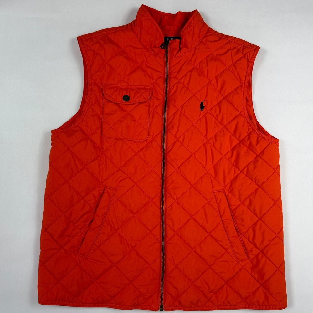 Polo Ralph Lauren Quilted Puffer Vest Orange Fits Mens Medium